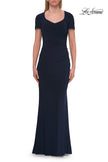 Picture of: Short Sleeve Jersey Gown with Sweetheart Neckline and Ruching in Navy, Style: 33146, Detail Picture 8