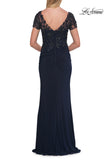 Picture of: Beaded Lace Illusion Bodice Evening Gown in Navy, Style: 33332, Detail Picture 8