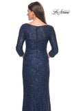 Picture of: Fitted Beaded Lace Evening Gown with Ruching in Navy, Style: 31721, Detail Picture 9