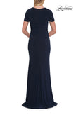 Picture of: Short Sleeve Jersey Gown with Sweetheart Neckline and Ruching in Navy, Style: 33146, Detail Picture 9