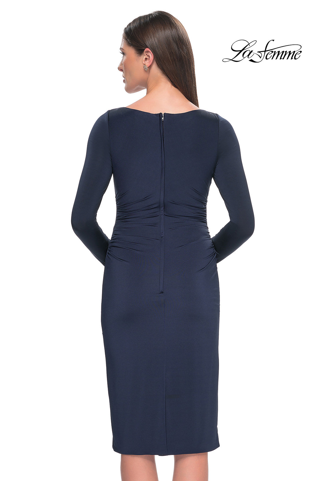 Picture of: Short Simple Jersey Dress with Flattering Ruching in Navy, Style: 31015, Detail Picture 10