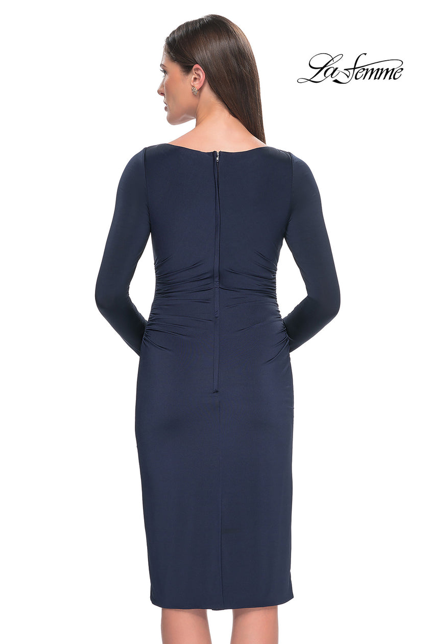 Picture of: Short Simple Jersey Dress with Flattering Ruching in Navy, Style: 31015, Detail Picture 10
