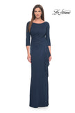 Picture of: Chic Long Evening Gown with High Neck and Ruffle Detail in Navy, Style: 31705, Detail Picture 10