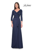Picture of: Ruched Long Dress with Ruffle Skirt Detail and Sleeves in Navy, Style: 30845, Detail Picture 12