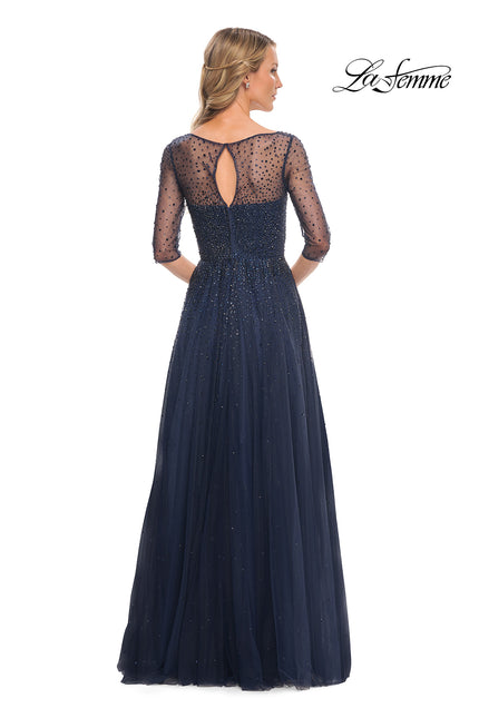 Picture of: Tulle A-line Evening Dress with Beading in Navy, Style: 24894, Back Picture