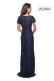 Picture of: Long Lace Dress with Rhinestones and Short Sleeves in Navy, Style: 26405, Back Picture