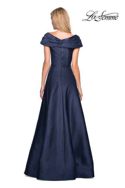Picture of: Long A-Line Off the Shoulder Gown with Pockets in Navy, Style: 26877, Back Picture