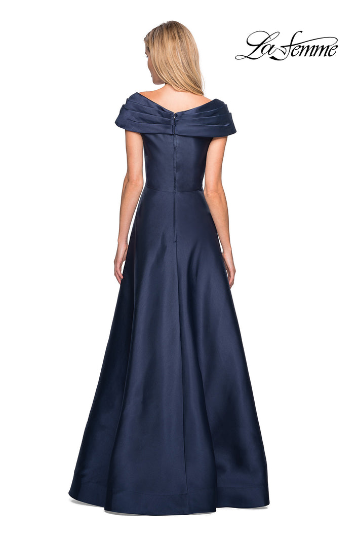 Picture of: Long A-Line Off the Shoulder Gown with Pockets in Navy, Style: 26877, Back Picture