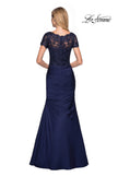 Picture of: Floor Length Satin Dress with Lace Rhinestoned Bodice in Navy, Style: 26979, Back Picture