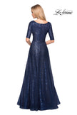 Picture of: Fully Sequined Floor Length Gown with Pockets in Navy, Style: 27016, Back Picture