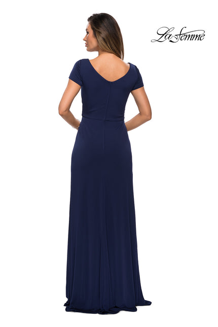 Picture of: Jersey Evening Dress with Side Knot Detail and Ruching in Navy, Style: 27872, Back Picture