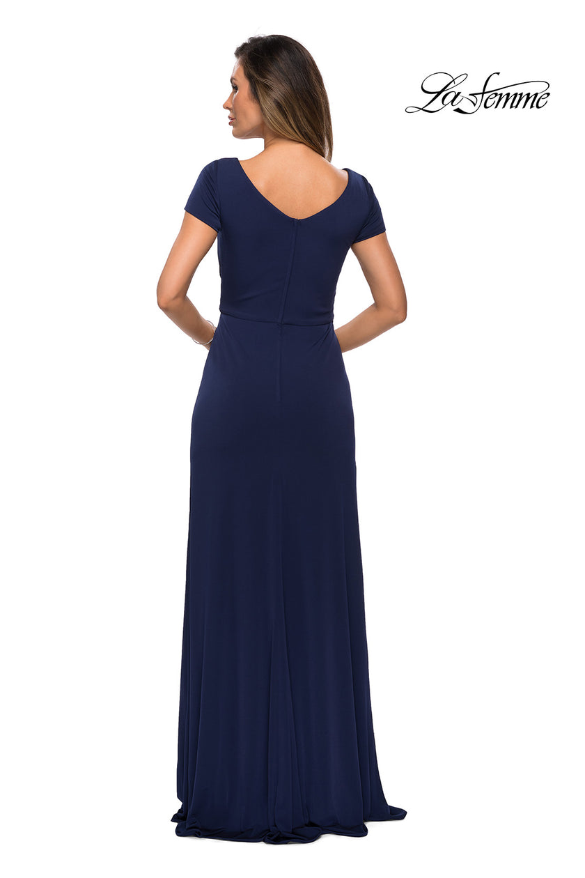 Picture of: Jersey Evening Dress with Side Knot Detail and Ruching in Navy, Style: 27872, Back Picture