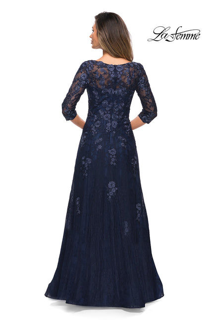 Picture of: Three Quarter Sleeve A-line Dress with Lace and Beads in Navy, Style: 28000, Back Picture