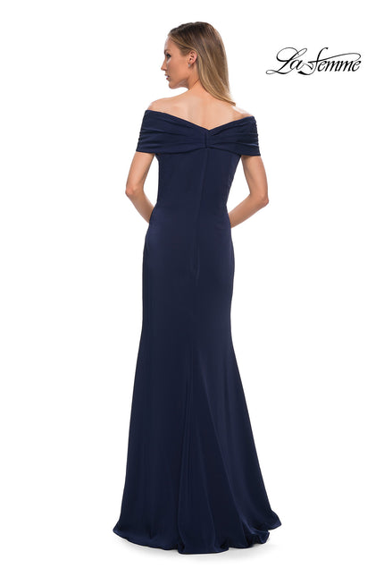 Picture of: Simply Chic Off the Shoulder Jersey Gown in Navy, Back Picture