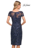 Picture of: Beautiful Short Dress with Illusion Top and Sleeve in Blue, Style: 29982, Back Picture