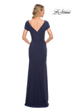 Picture of: Versatile Jersey Long Evening Dress with Short Sleeve in Blue, Style: 29998, Back Picture