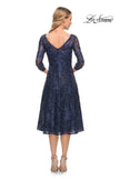 Picture of: Beautiful Lace Tea Length Gown with Three-Quarter Sleeves in Blue, Style: 30005, Back Picture