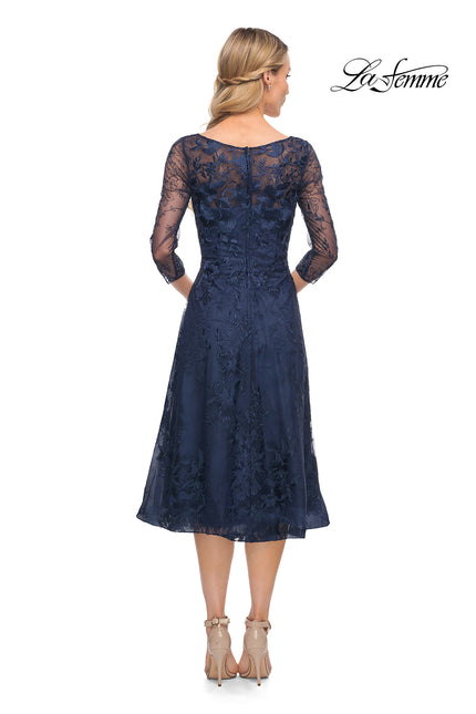 Picture of: Stylish Tea Length Mother of the Bride Dress with Sleeves in Blue, Style: 30016, Back Picture