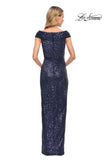 Picture of: Sequin Long Evening Dress with Ruching and V Neck in Blue, Style: 30326, Back Picture