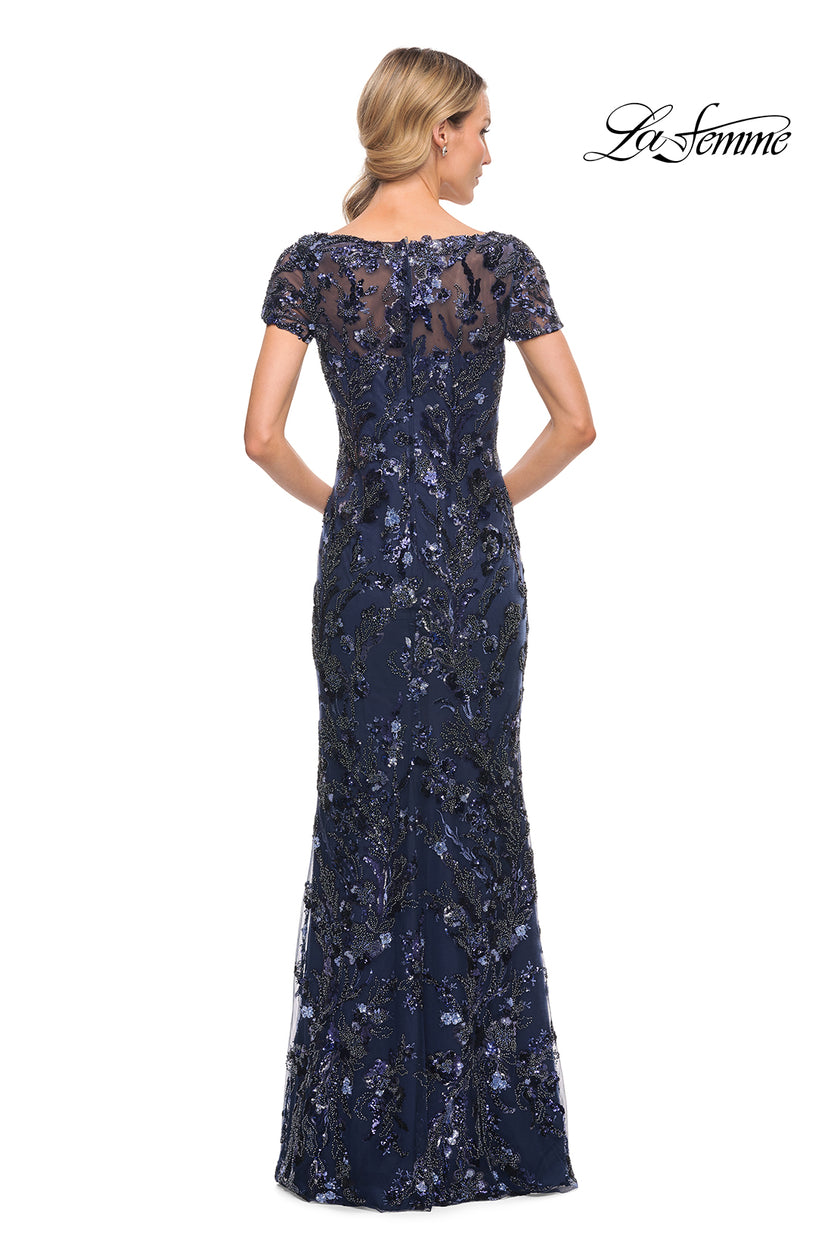 Picture of: Stunning Beaded Long Gown with V Neckline in Blue, Style: 30375, Back Picture