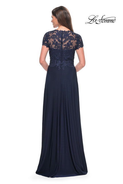 Picture of: Elegant Jersey Evening Dress with Lace Details in Navy, Style: 31906, Back Picture