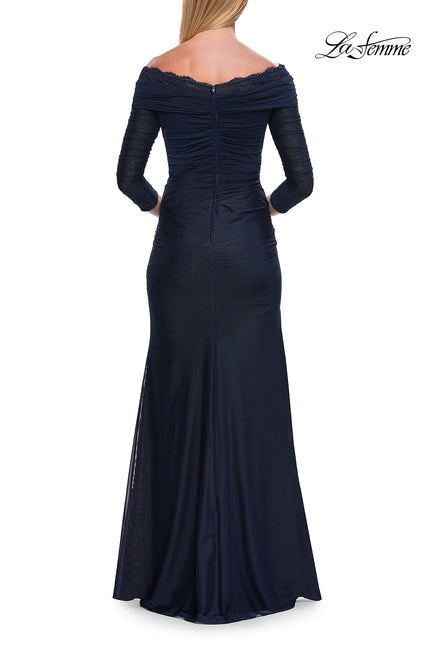 Picture of: Off-the-Shoulder Three-Quarter Sleeve Gown in Navy, Style: 33655, Back Picture