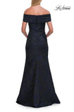 Picture of: Off-the-Shoulder Jacquard Evening Gown in Navy, Style: 33711, Back Picture