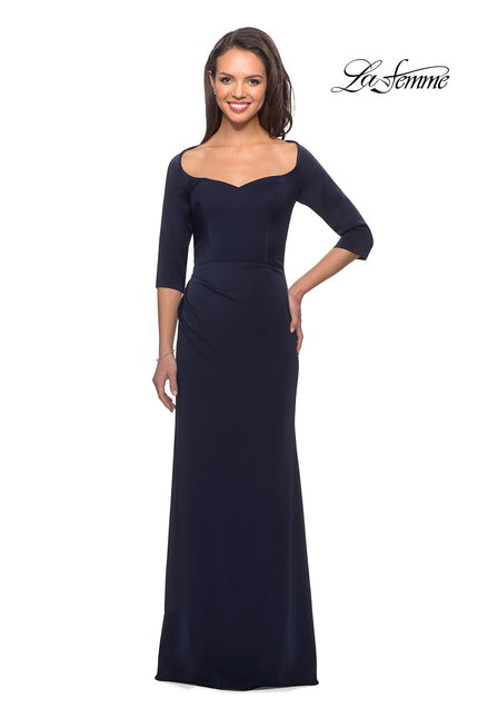 Picture of: Classic Long Dress with Three Quarter Sleeves in Navy, Style: 25148, Detail Picture 1