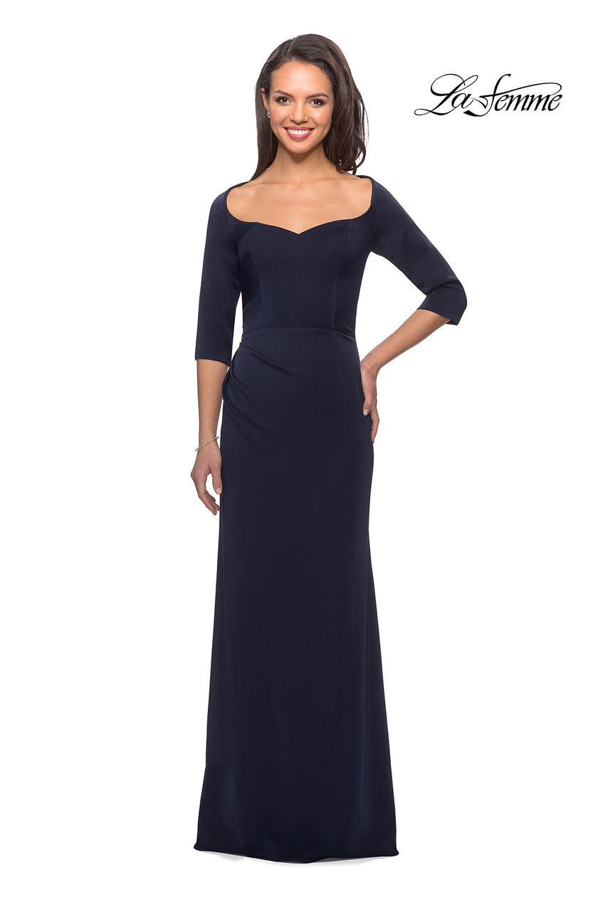 Picture of: Classic Long Dress with Three Quarter Sleeves in Navy, Style: 25148, Detail Picture 1