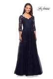 Picture of: Long Lace Gown with Sheer Sleeves and Pockets in Navy, Style: 26959, Detail Picture 1