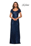Picture of: Long Sequin Evening Dress with Cap Sleeves in Navy, Style: 27916, Detail Picture 1