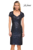 Picture of: Knee Length Sequin Dress with Short Sleeves in Navy, Detail Picture 1