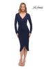 Picture of: Long Sleeve Knee Length Dress with Wrap Style Skirt in Navy, Detail Picture 1