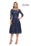 Picture of: Beautiful Lace Tea Length Gown with Three-Quarter Sleeves in Blue, Style: 30005, Detail Picture 1