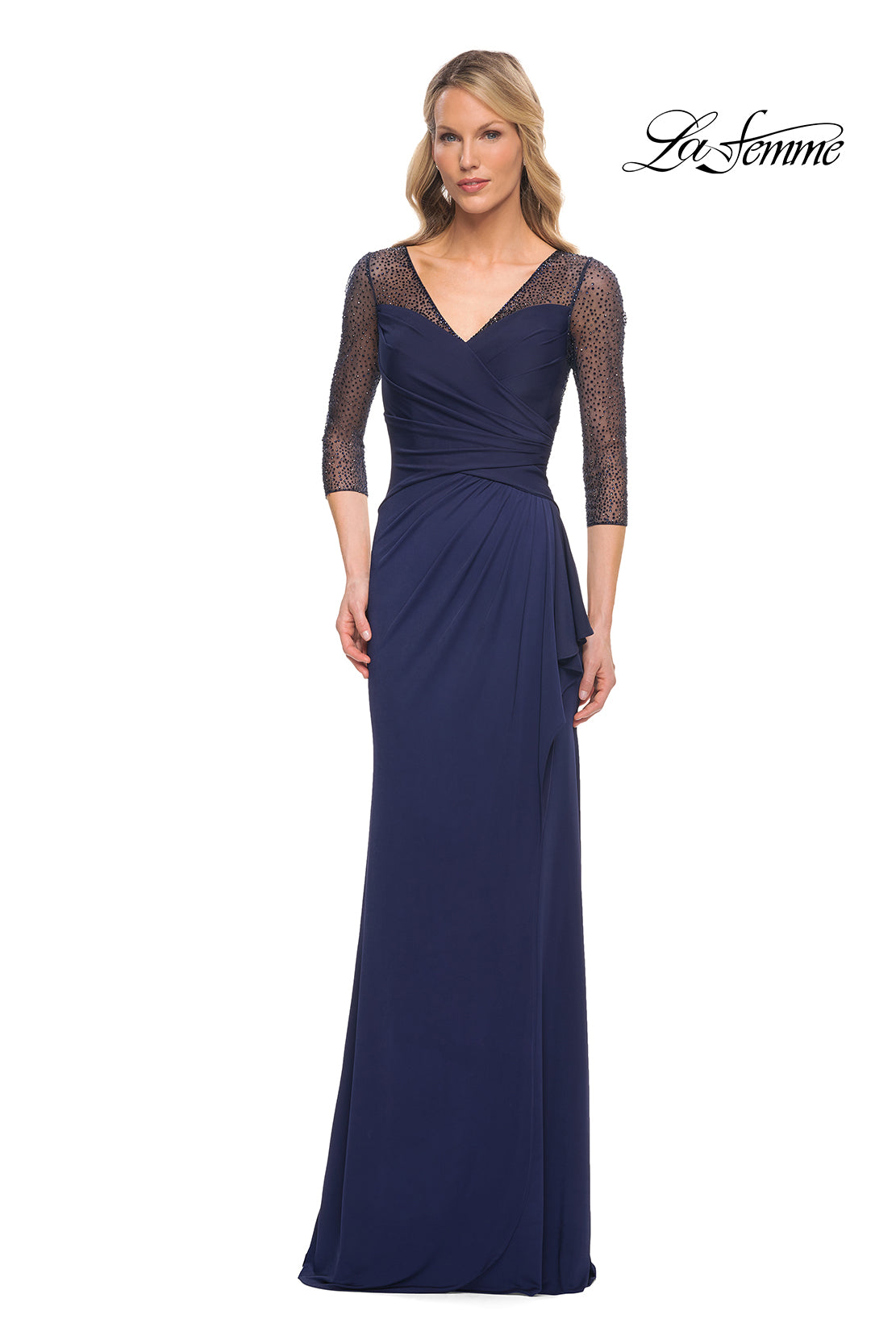 Picture of: Jersey Long Dress with Beading and Ruffle Skirt in Blue, Style: 30028, Detail Picture 1