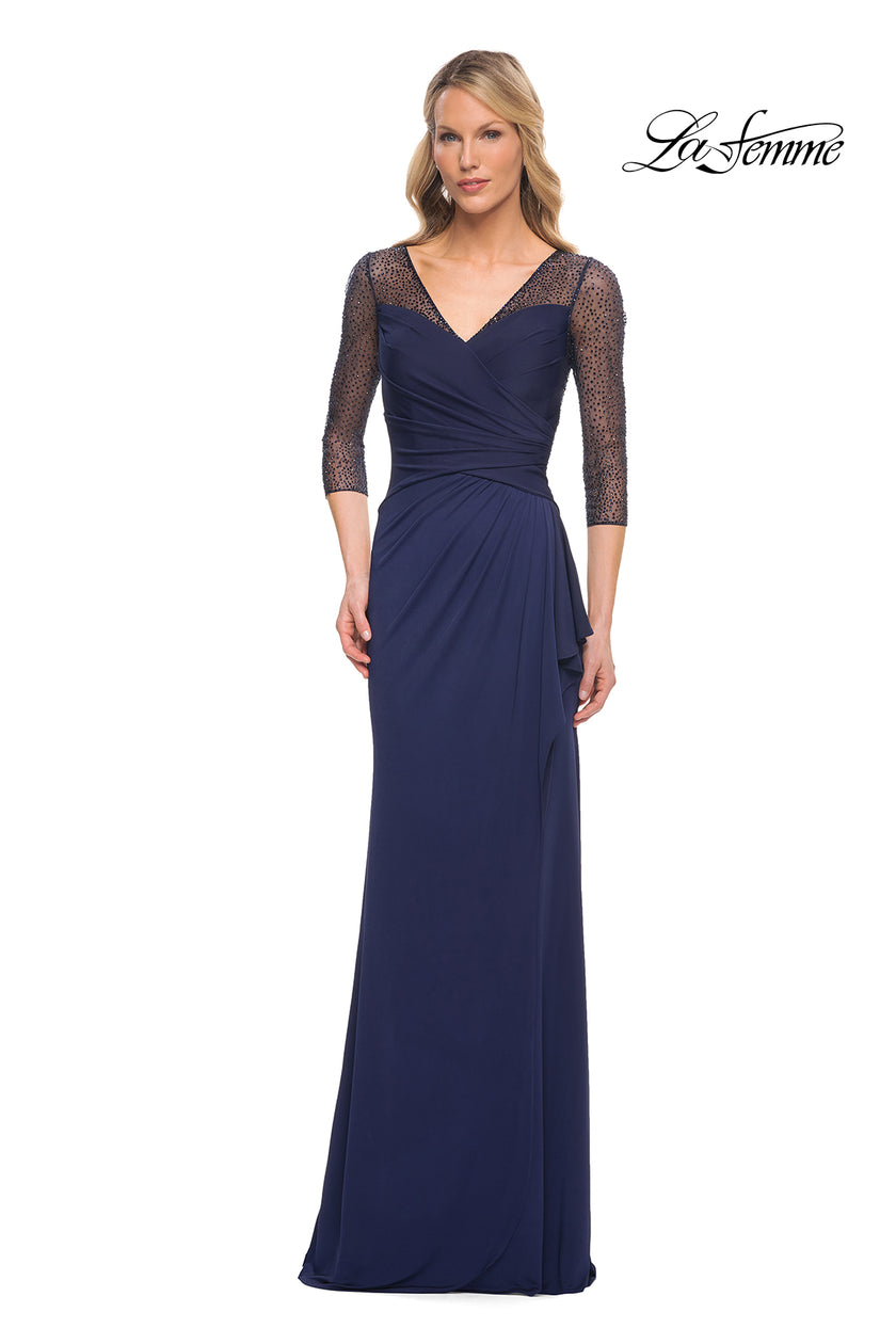 Picture of: Jersey Long Dress with Beading and Ruffle Skirt in Blue, Style: 30028, Detail Picture 1