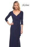 Picture of: Elegant Jersey Dress with Ruching and Ruffle Detail in Blue, Style: 30177, Detail Picture 1