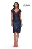 Picture of: Off the Shoulder Sequin Short Evening Dress with Ruching in Navy, Style: 30323, Detail Picture 1