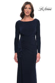 Picture of: Chic Jersey Long Dress with Ruffle Detail Skirt in Navy, Style: 30881, Detail Picture 1
