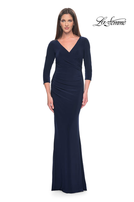 Picture of: Long Evening Dress with Wrap Style Neckline in Navy, Style: 31020, Detail Picture 1