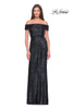 Picture of: Off the Shoulder Sequin Gown with Ruching in Navy, Style: 31772, Detail Picture 1