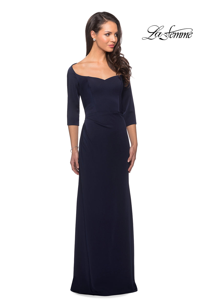 Picture of: Classic Long Dress with Three Quarter Sleeves in Navy, Style: 25148, Detail Picture 2