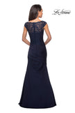 Picture of: Floor Length Jersey Dress with Embellished Bodice in Navy, Style: 25396, Detail Picture 2