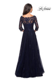 Picture of: Long Lace Gown with Sheer Sleeves and Pockets in Navy, Style: 26959, Detail Picture 2