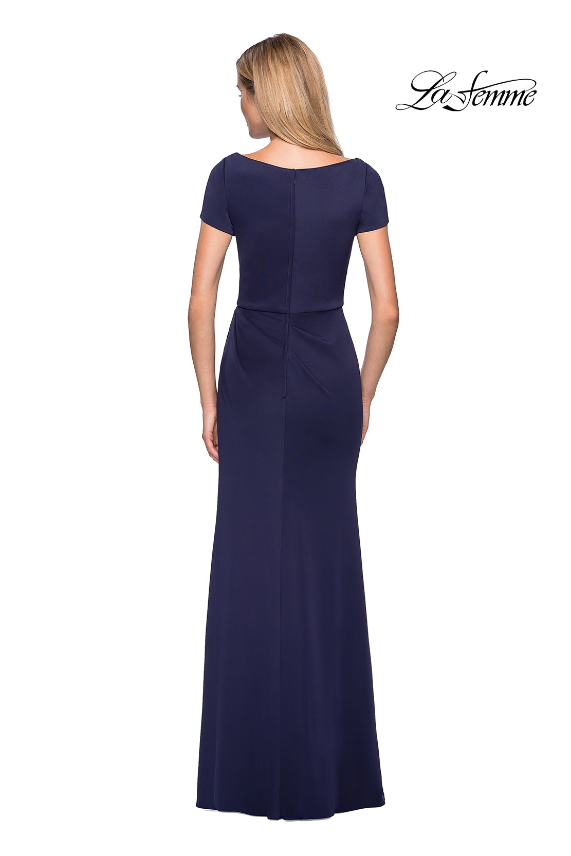 Picture of: Elegant Long Jersey Dress with Short Sleeves in Navy, Style: 27067, Detail Picture 2