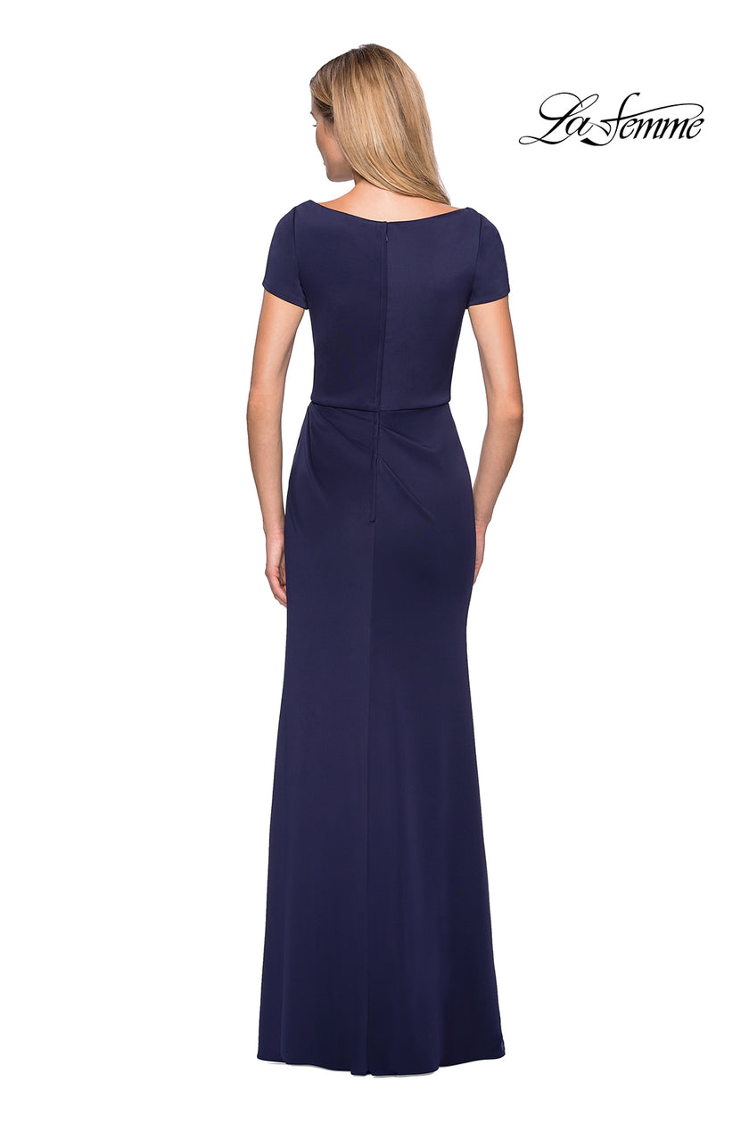 Picture of: Elegant Long Jersey Dress with Short Sleeves in Navy, Style: 27067, Detail Picture 2