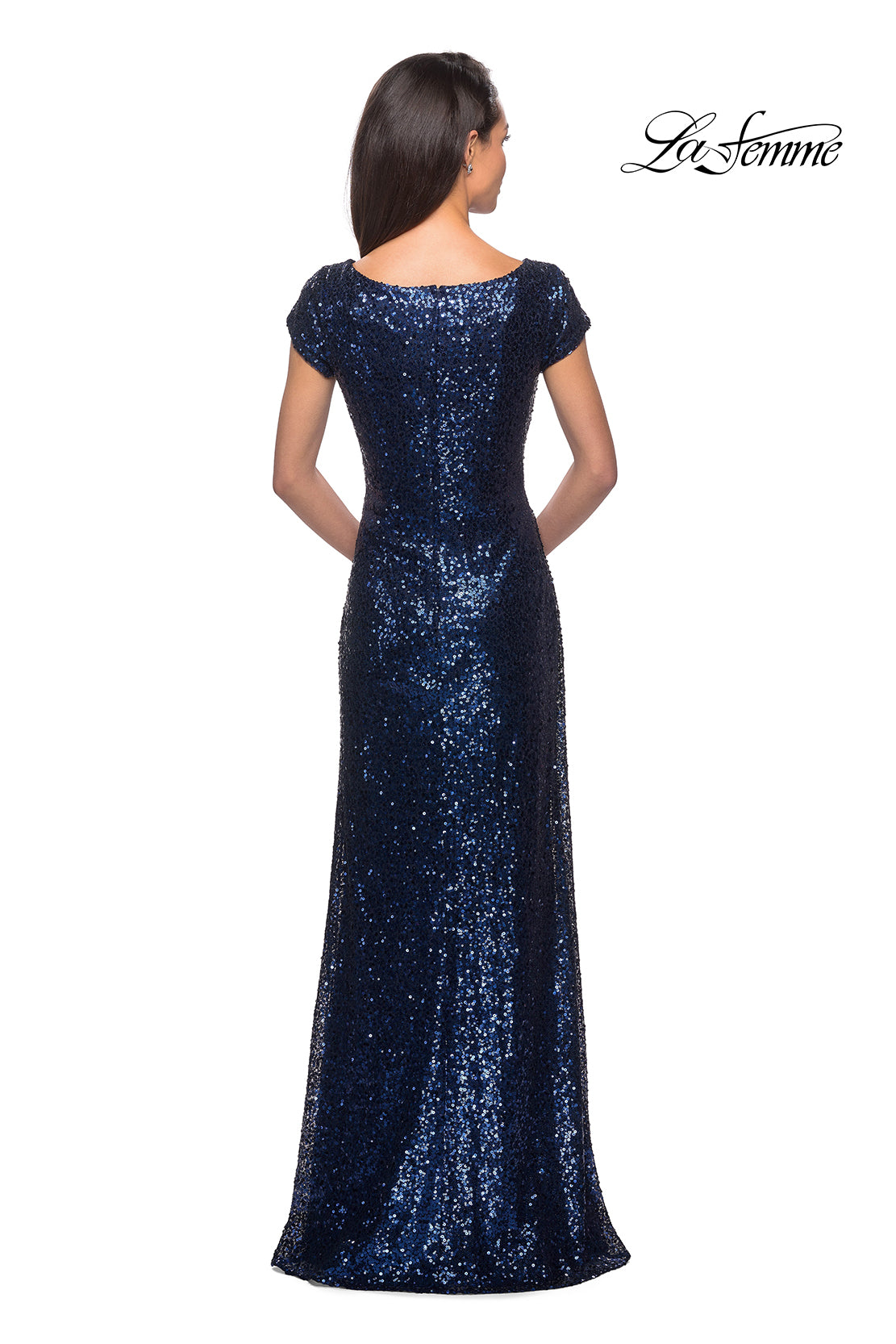 Picture of: Fully Sequined Long Dress with Short Sleeves in Navy, Style: 27079, Detail Picture 2
