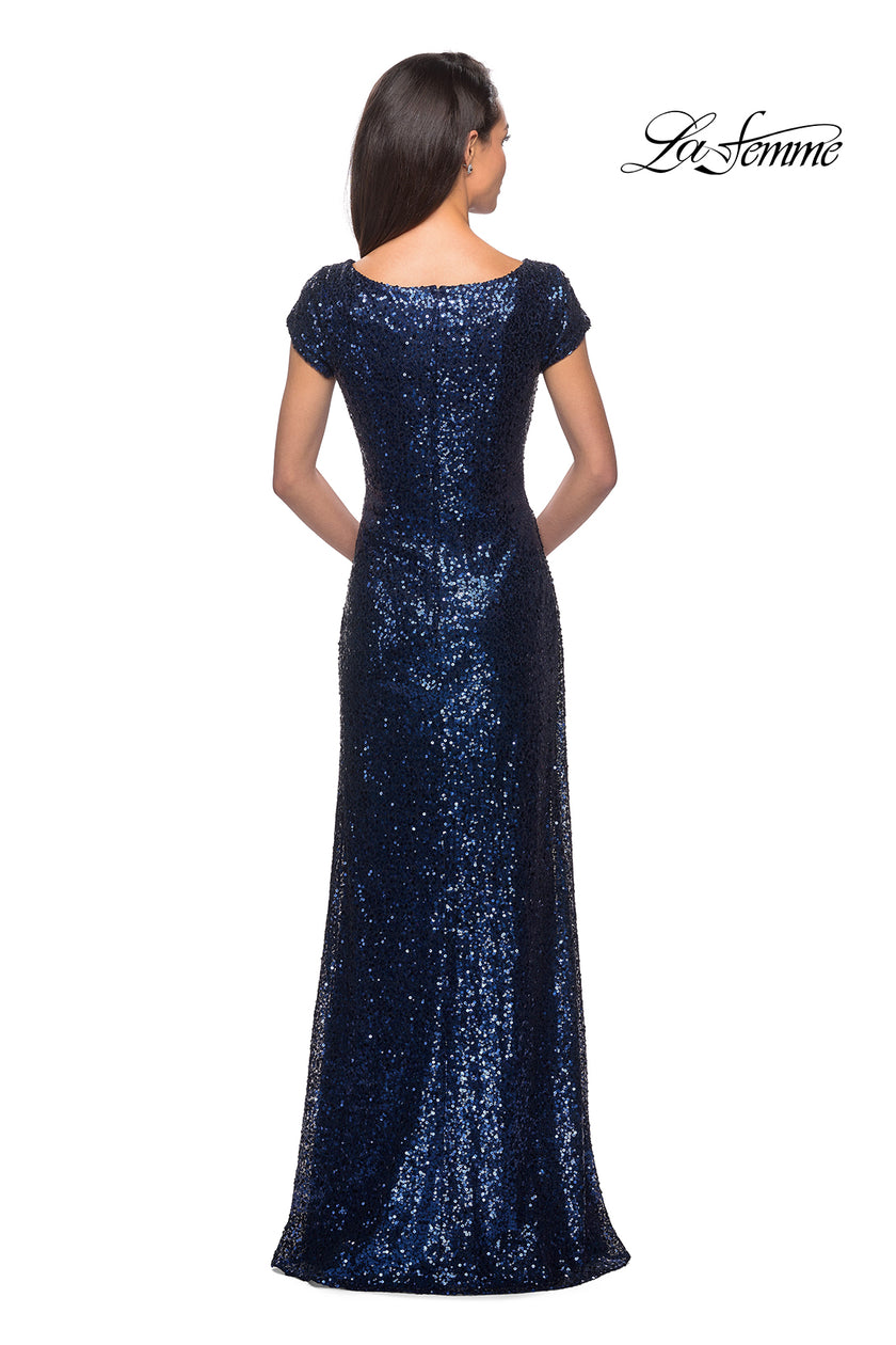 Picture of: Fully Sequined Long Dress with Short Sleeves in Navy, Style: 27079, Detail Picture 2