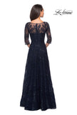 Picture of: A-line Lace Sequin Gown with Sheer Scoop Neckline in Navy, Style: 27942, Detail Picture 2