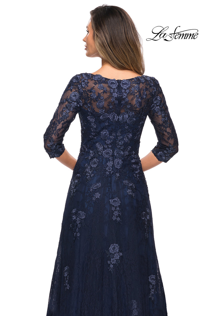 Picture of: Three Quarter Sleeve A-line Dress with Lace and Beads in Navy, Style: 28000, Detail Picture 2